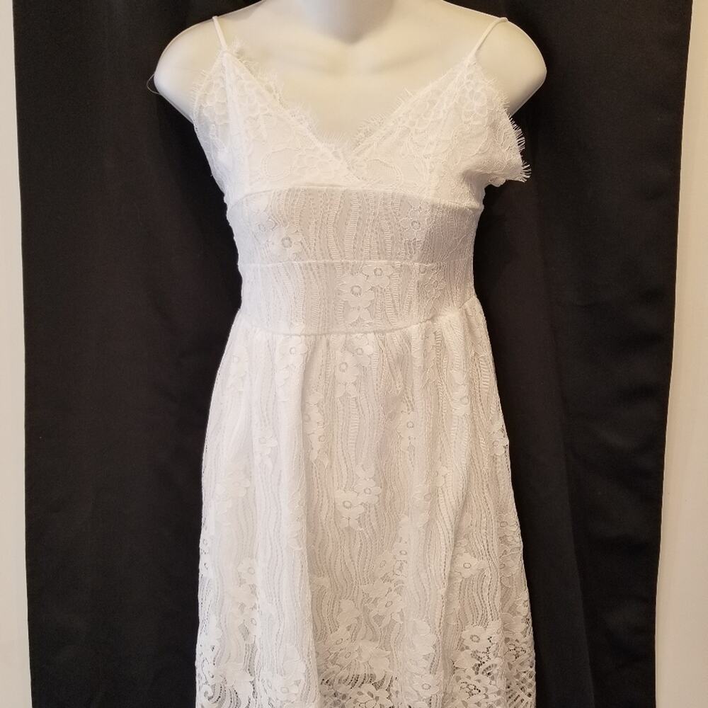 White Mini Dress Lace Spaghetti Strap Backless Sexy Summer Size‎ XL - Picture 5 of 16